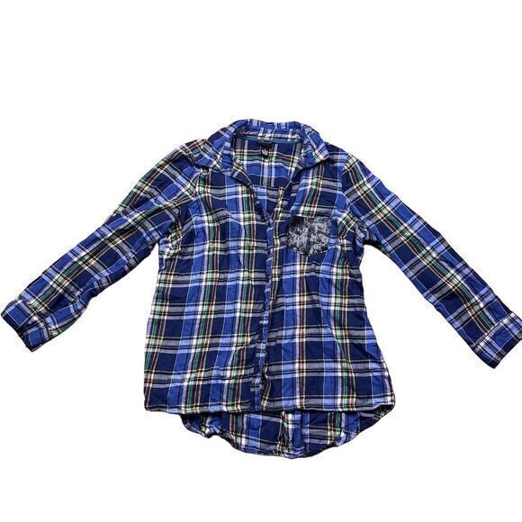 Torrid Women's Blue Plaid Flannel Shirt Long Sleeve Button-Up Size 2 - Picture 1 of 7